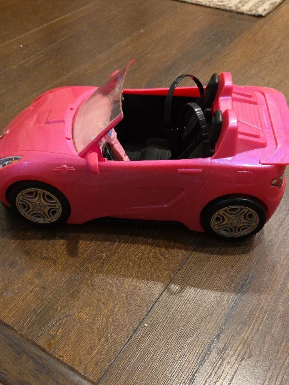 Barbie Hot Pink Convertible Toy Car with Black Seats